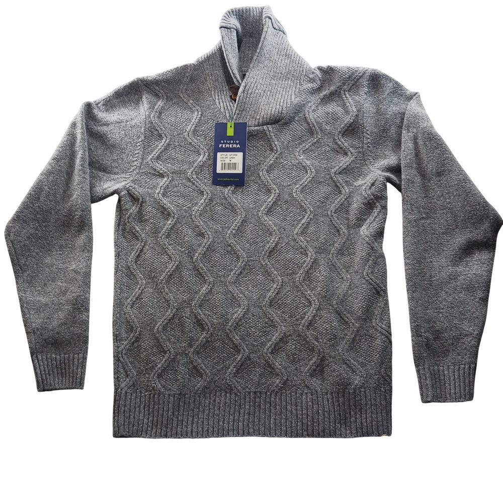Studio Ferera Mens Shawl Collar Toggle Sweater Grey SF1858 Size M NWT